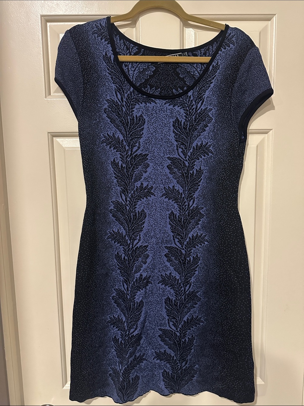 Peruvian Connection Navy Blue and Black Leaf-Pattern Vineshadow Dress medium